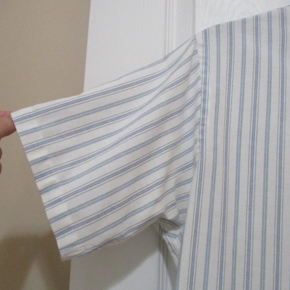 Short Sleeve Button Down Oxford Shirt sz M White Blue Green Stripe - Picture 6 of 11